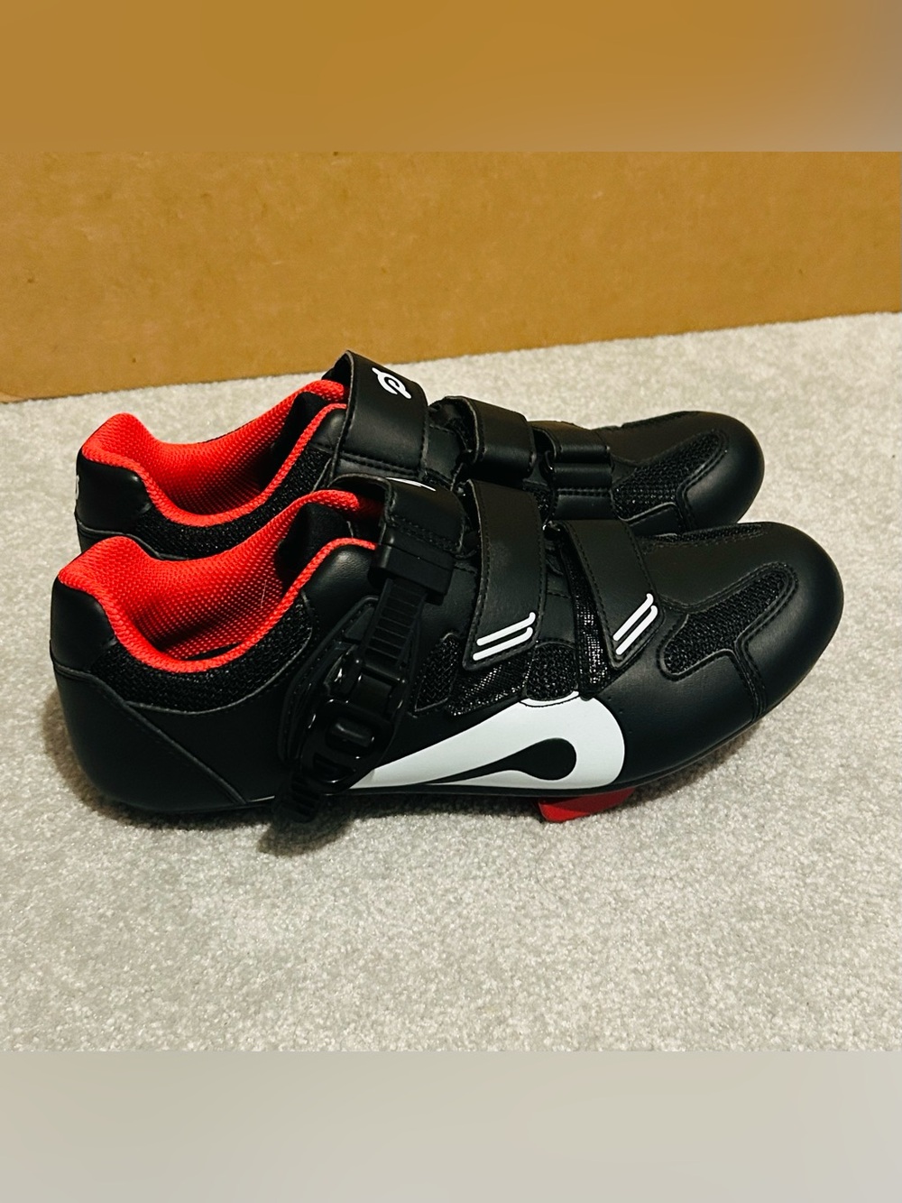 Peloton Black and Red Cycling Sneakers with White Logo Accent